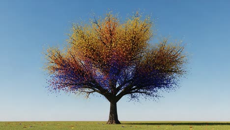 a vibrant tree showcasing the splendor of autumn with its colorful foliage against a clear blue sky in a serene landscape