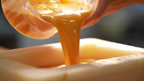 capturing the process of pouring a viscous liquid into a mold: a close-up view of techniques in creating artisan casts and crafts