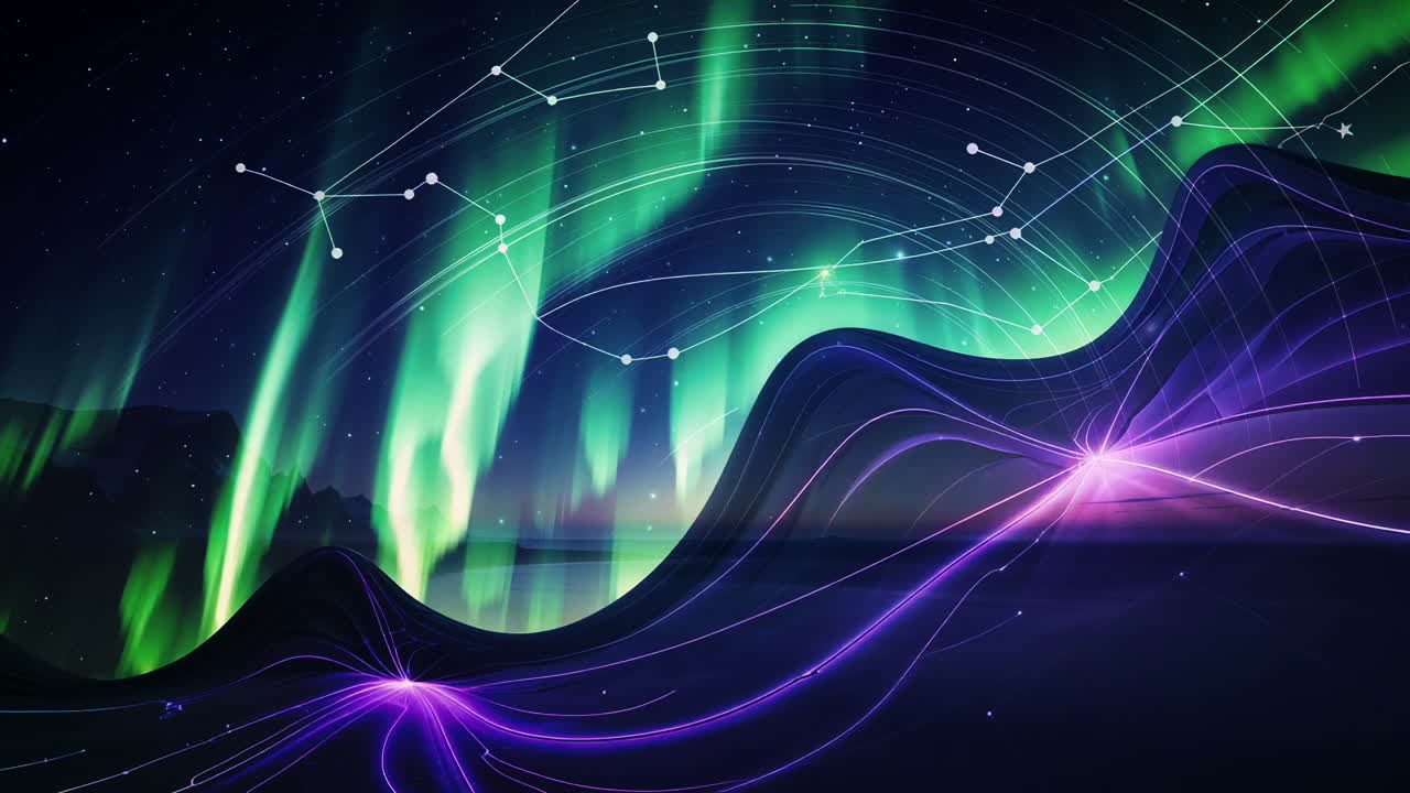 Abstract Cosmic Landscape with Aurora and Star Trails