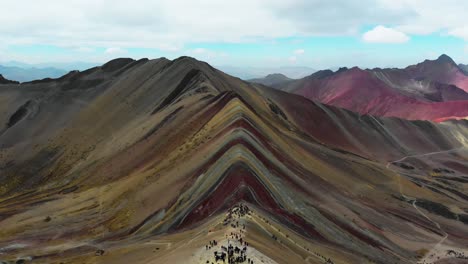 rainbow mountain, peru, aerial, symmetric tilt up