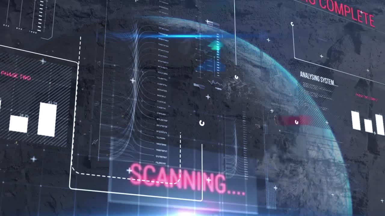 회색 텍스처 된 배경에 대한 전 세계 데이터 처리 인터페이스의 애니메이션