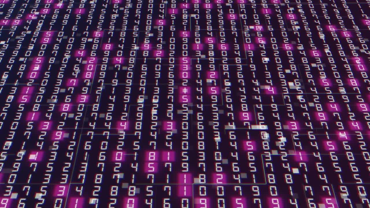 hexadecimale big data digitale code met willekeurige roze licht animatie. gegevensverwerking. toekomstige technologie. netwerkverbinding. 4k