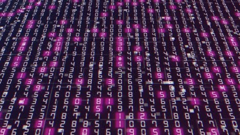 hexadecimal big data digital code with random pink light animation. data processing. future technology. network connection. 4k