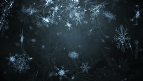 Animation-of-snowflakes-falling-over-black-background