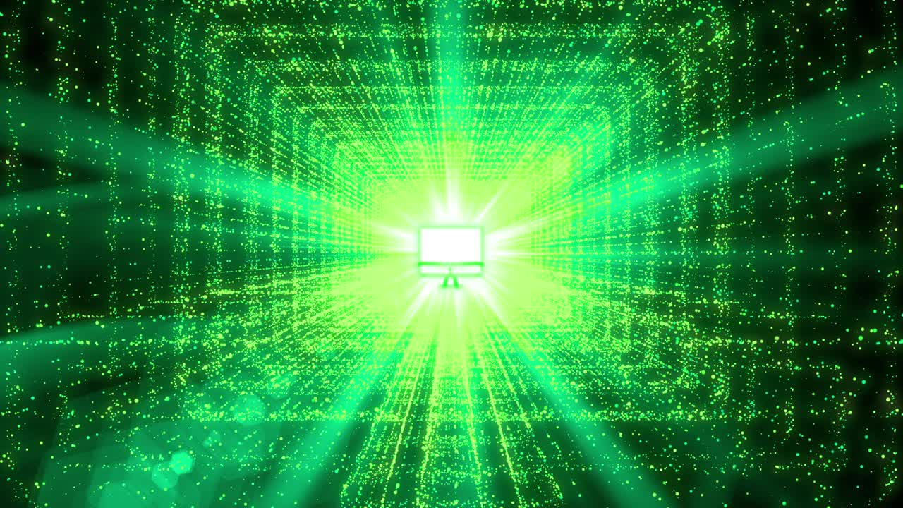 animación de bucle de partículas de parpadeo de brillo de neón en forma de pc