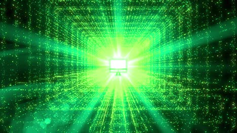 animación de bucle de partículas de parpadeo de brillo de neón en forma de pc
