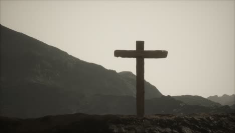 wooden crucifix cross at mountain