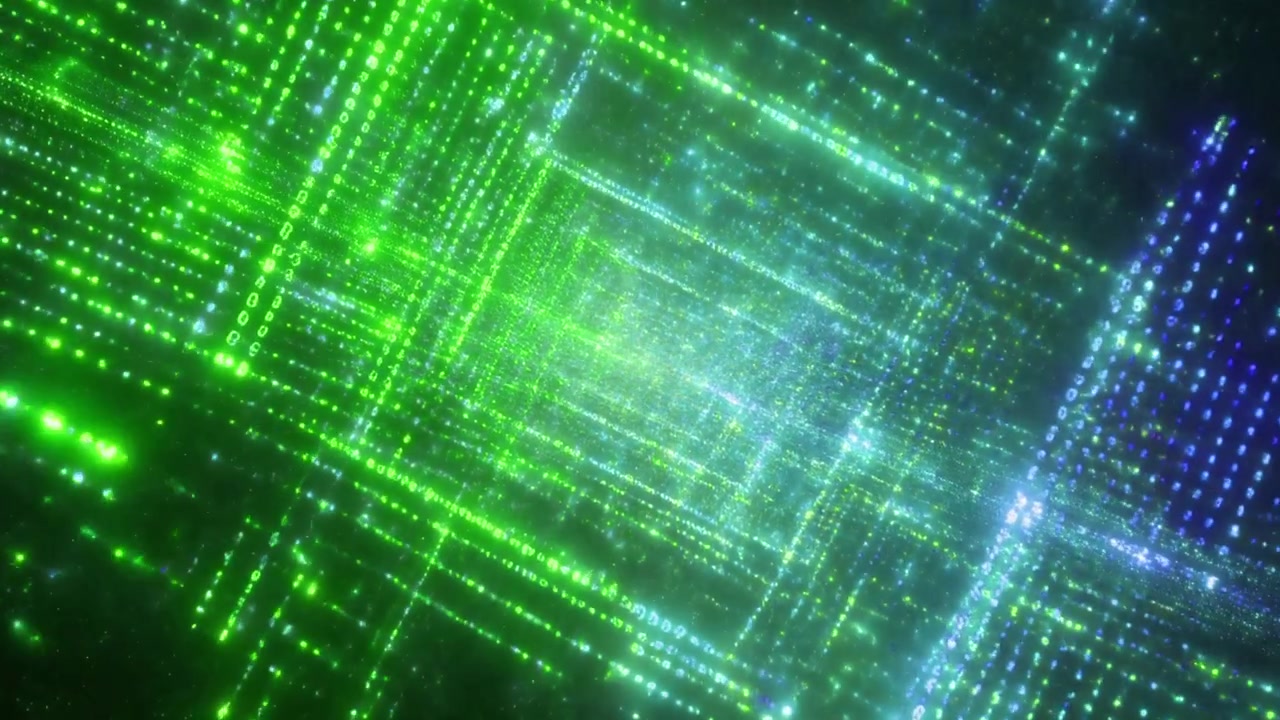 Abstract Digital Tunnel with Glowing Green Binary Code Data Stream