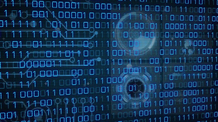 Animation of data processing over black background