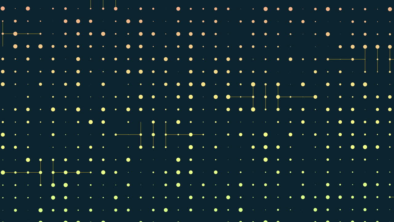 Footage of an abstract field of glowing dots and connecting lines on a dark background, suggesting data flow, technology network, AI, and communication systems