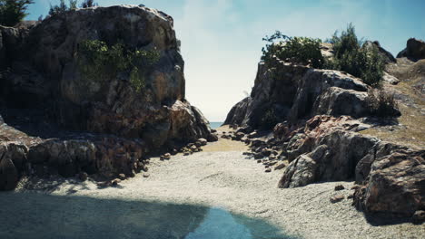 coastal view of a sand beach with cliffs