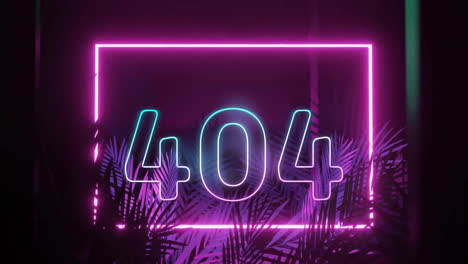 animación del número 404 sobre formas de neón y plantas