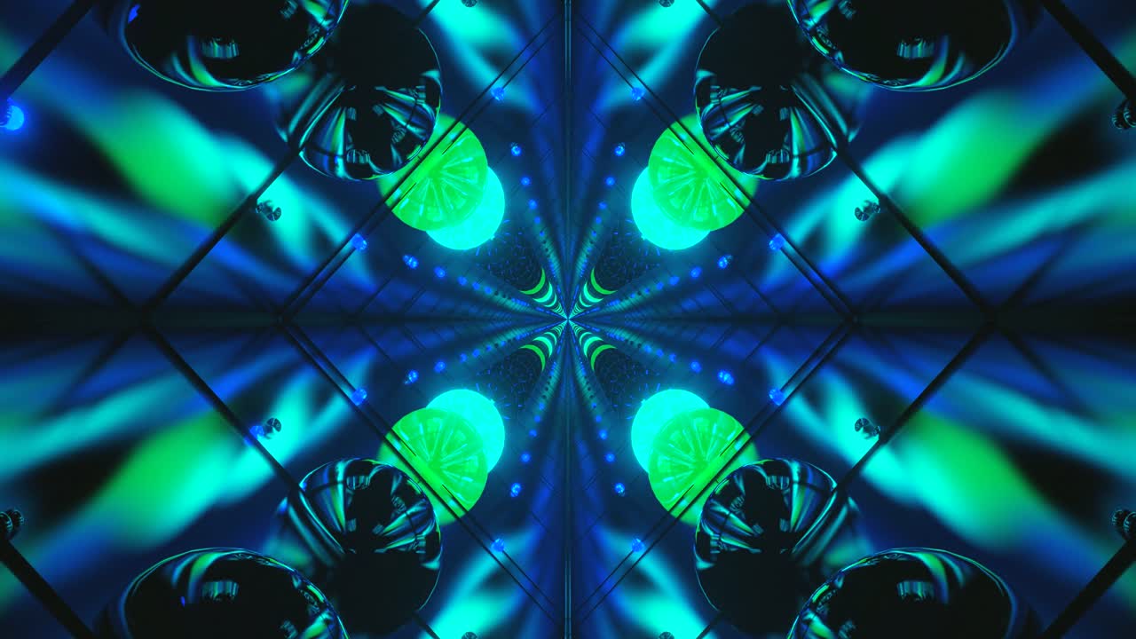 Abstract Kaleidoscope Tunnel of Green Lights