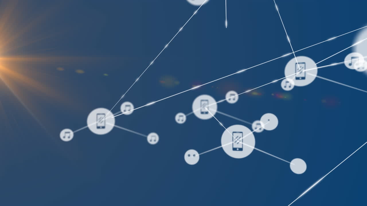 파란색 배경 위에 아이콘으로 연결 네트워크의 애니메이션