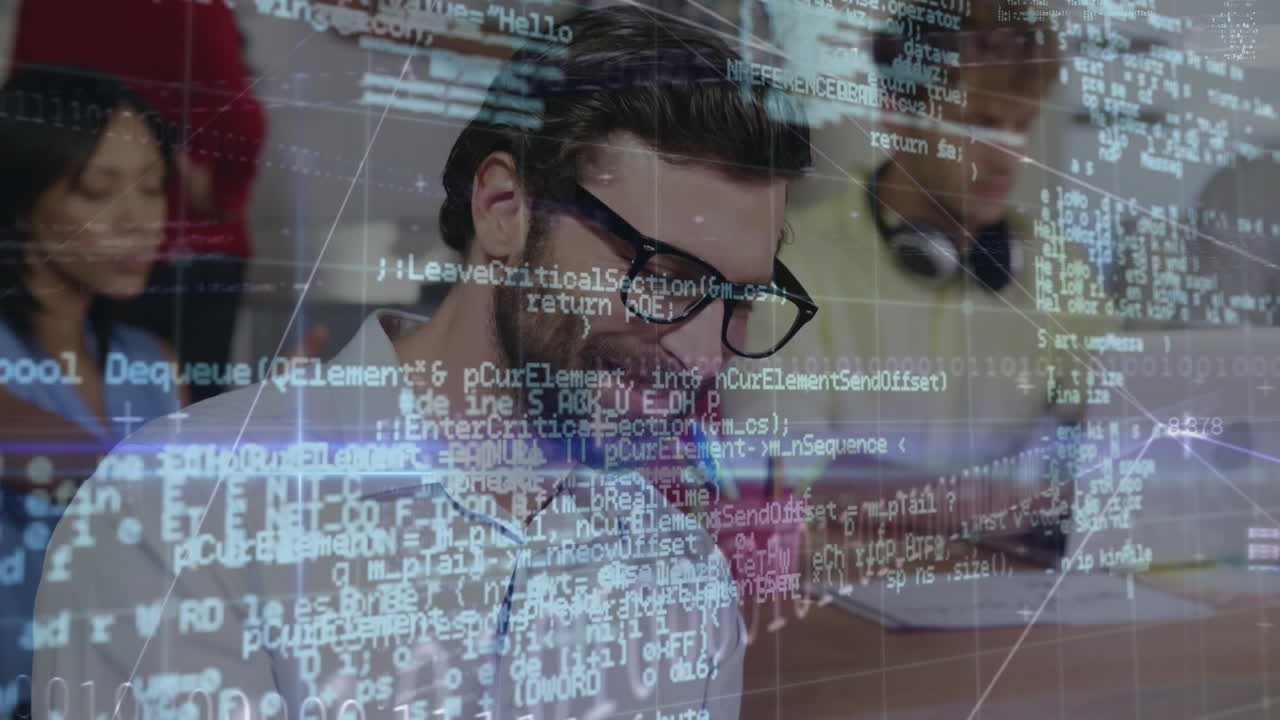 animación del procesamiento de datos sobre diversas personas de negocios en la oficina