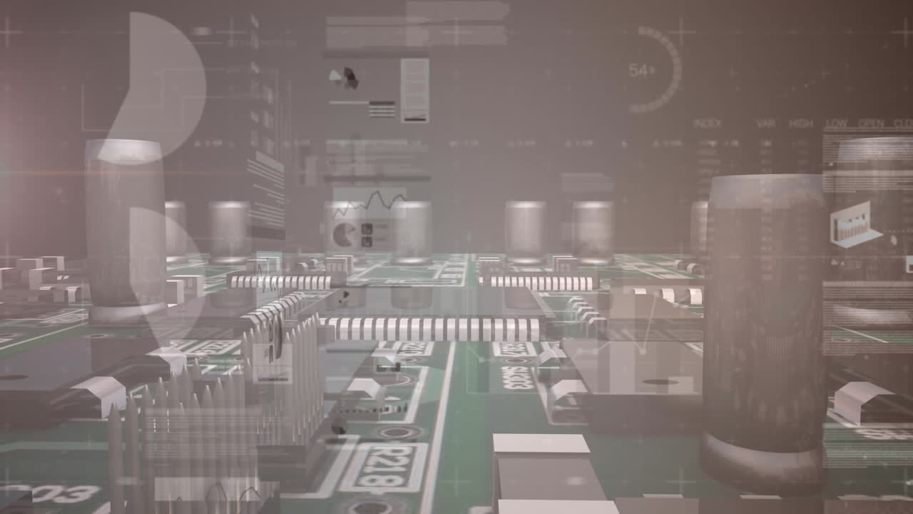 컴퓨터 회로판을 통해 통계 처리의 애니메이션