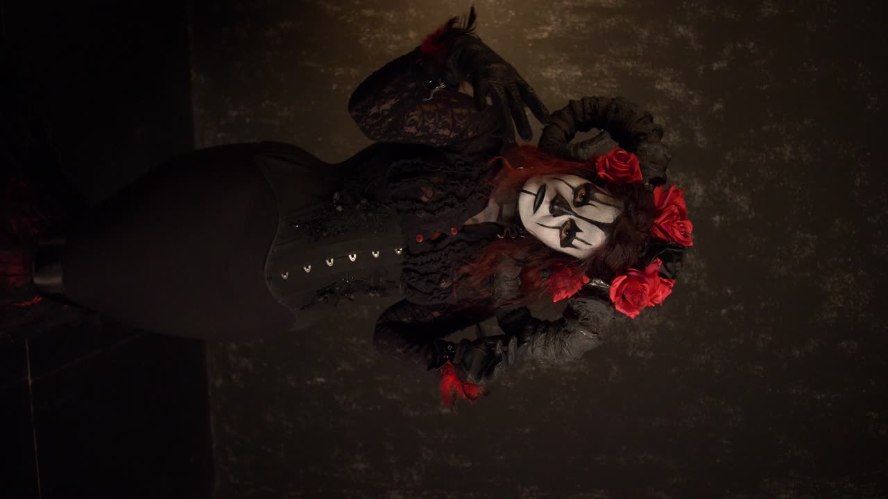 Gothic Halloween Model in Red and Black Costume