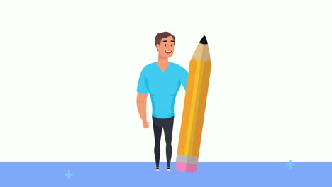young businessman with pencil supply
