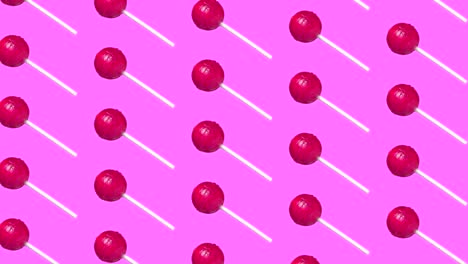 caramelo en la animación del palo, piruleta en el fondo brillante del arco iris