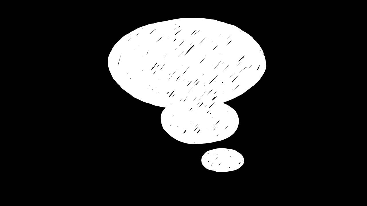Hand Drawn White Thought Bubble on Black Background