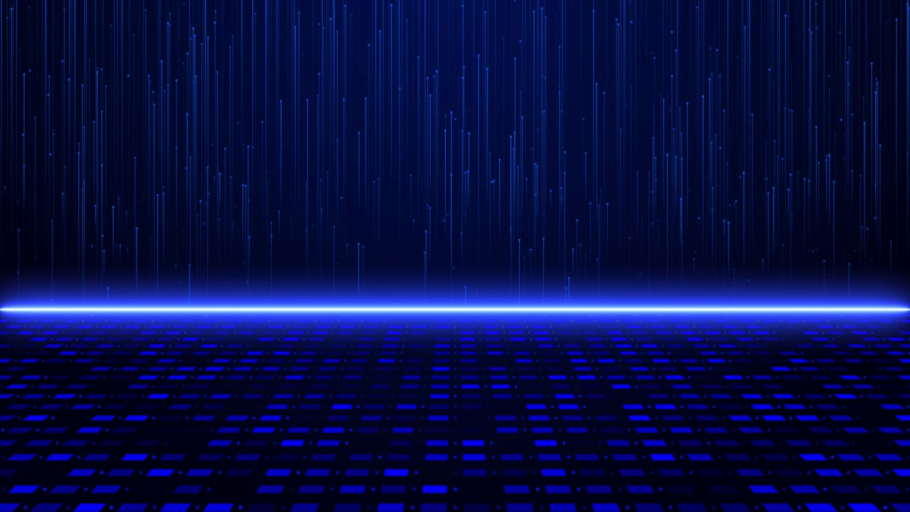 Abstract Digital Background with Glowing Blue Particles and Grid Floor