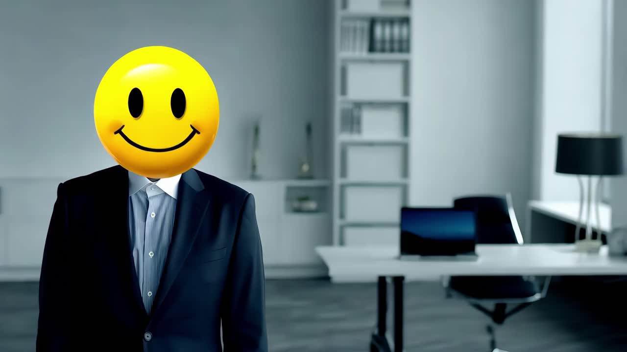 사무실 에서 미소 짓는 얼굴 을 가진 사업가