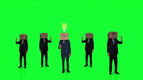 equipo de hombres de negocios escondiendo la cabeza con la caja