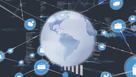 animación del globo, procesamiento de datos y red de conexiones