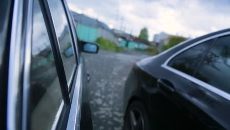 close up of a car door and side view