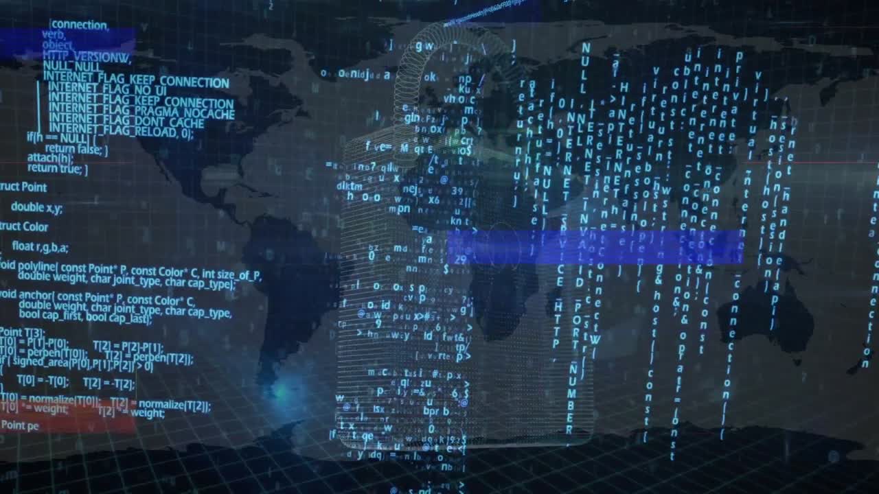 Animation of digital data processing over blue background