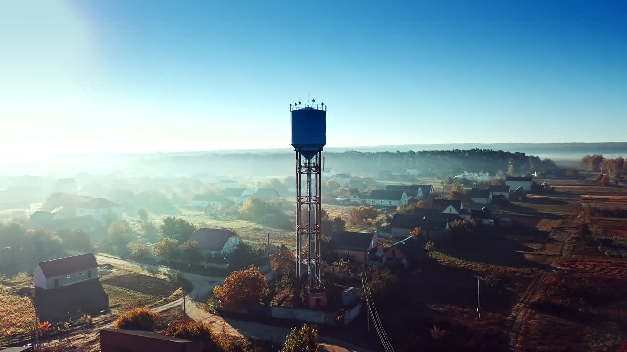 Village houses in traditional style. Aerial view of beautiful village in countryside