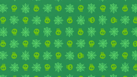 animación de textura verde con tela de araña en movimiento y cráneos