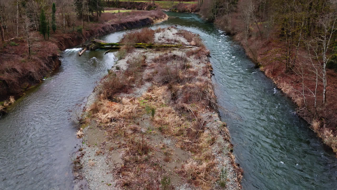 Fiumi Cedar e Salmon che scorrono nel Pacifico nord-occidentale in una giornata nuvolosa, stato di Washington.