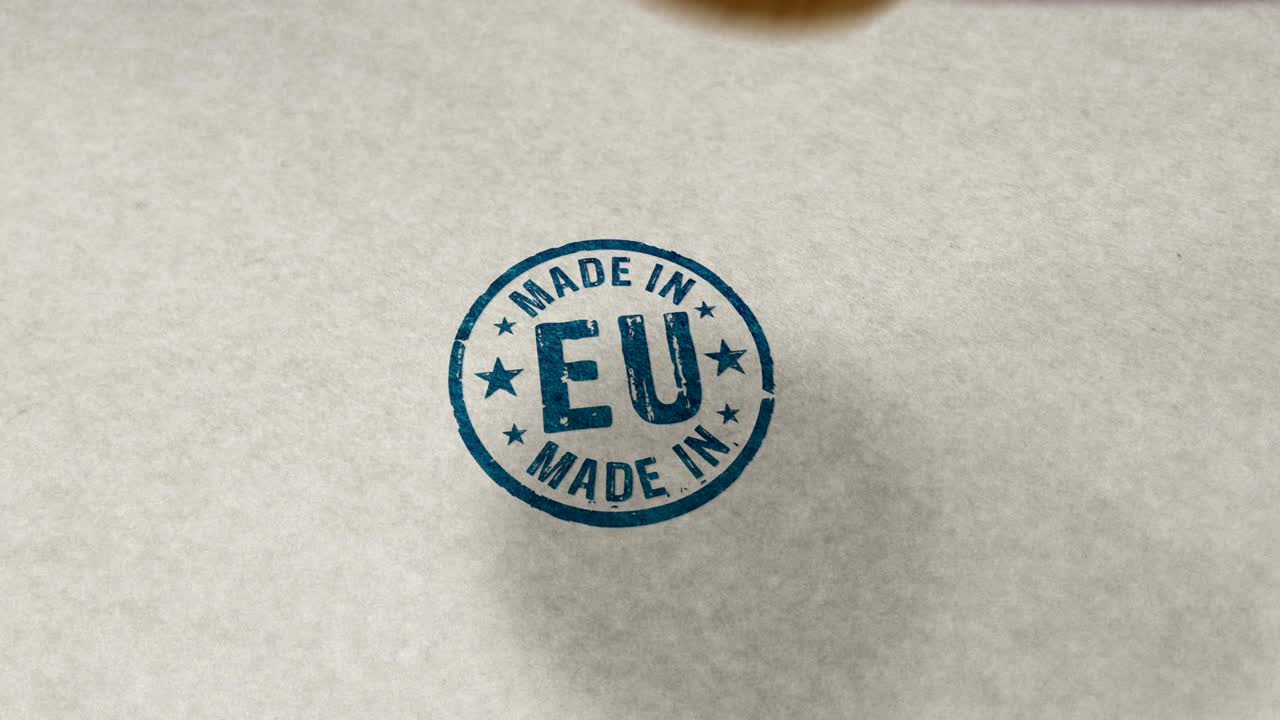 Made in EU European Union stamp and stamping loop animation