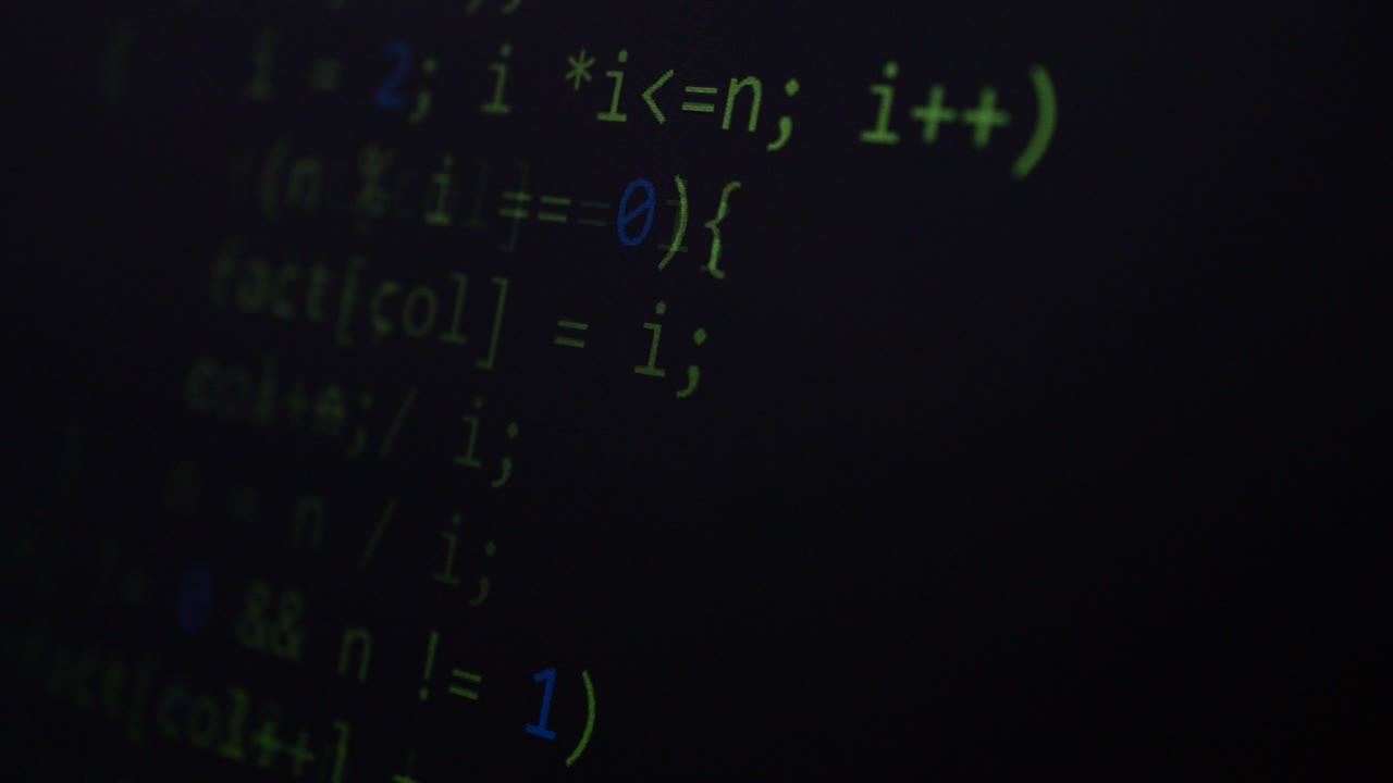 Source code on the monitor screen. Source code