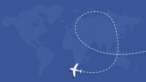animación de video con un avión volando en el mapa del mundo dejando un rastro detrás.