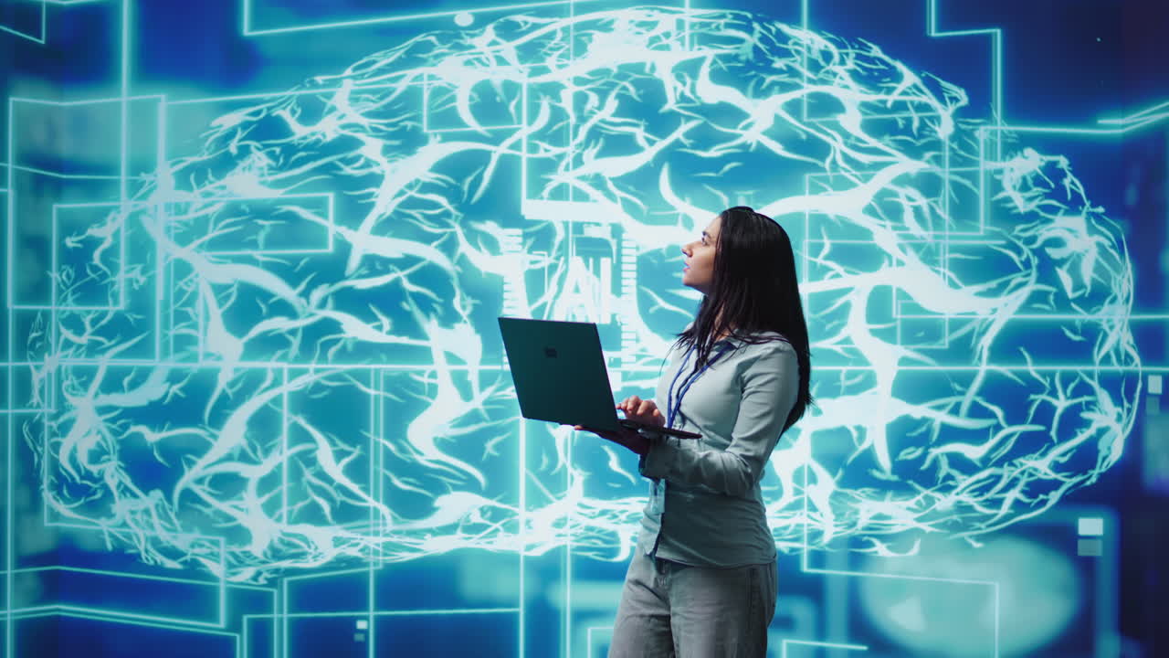 Technician using laptop to maintenance artificial intelligence neural networks