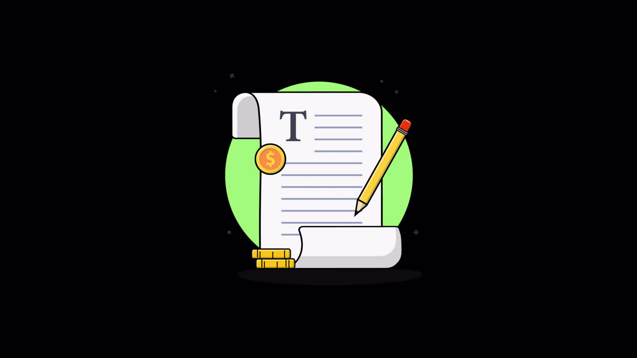 Animated Document with Pencil, Text, and Money Coins