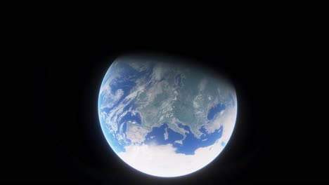 fisheye view of earth from above moving fast in outer space