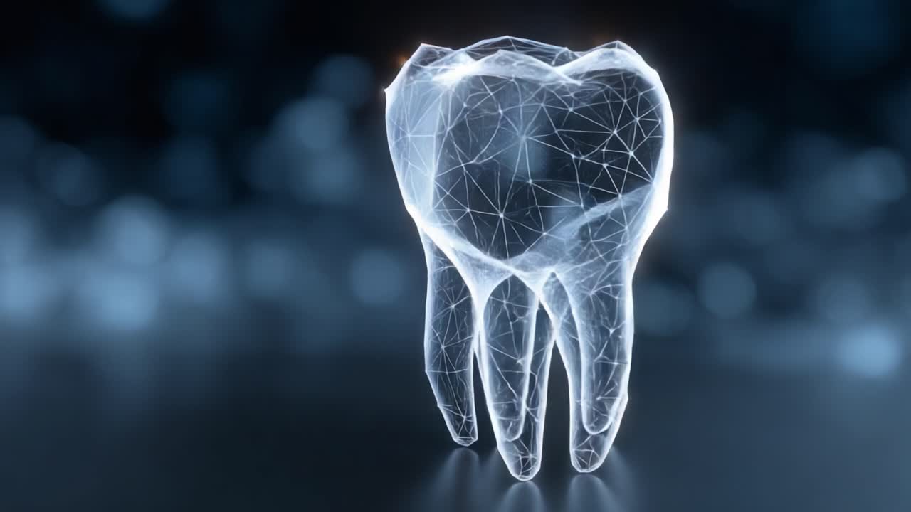 Futuristic Representation of a Tooth: A Digital Visualization Showcasing the Intricate Structure and Design of Dental Anatomy in a Modern Aesthetic