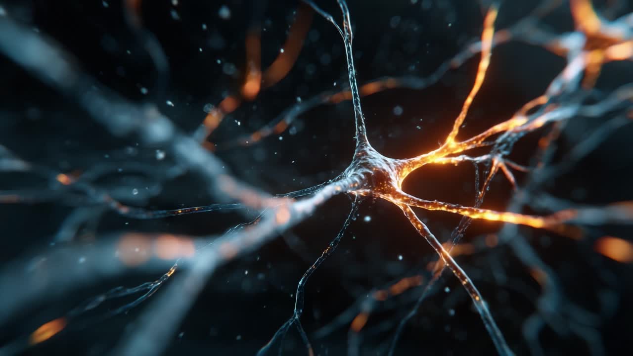 Stunning 3d animation of neurons transmitting electrical impulses through the brain's neural network. Showcasing the complexity of the nervous system and the science of neurobiology and consciousness
