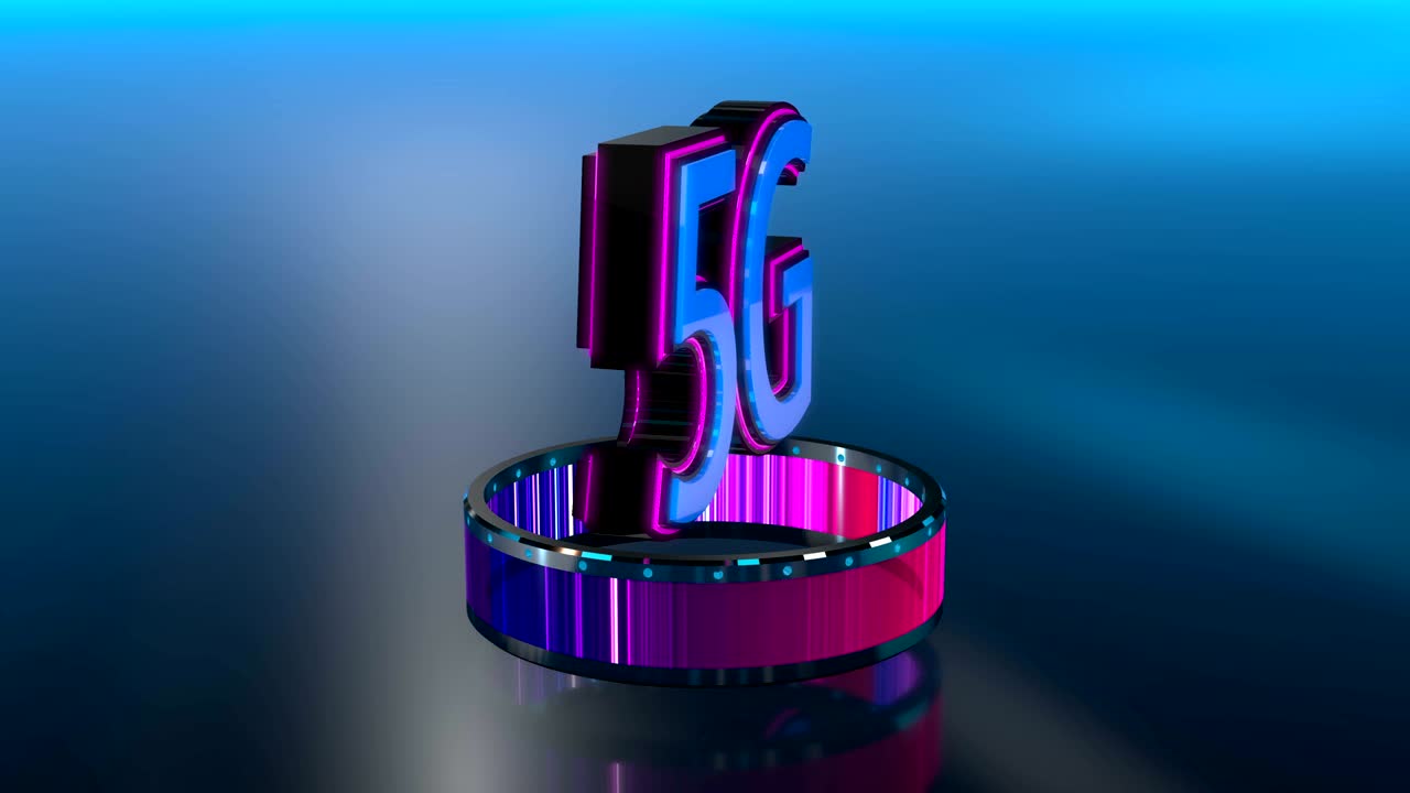 5g símbolo tecnología de red celular de quinta generación. acceso de banda ancha animado fondo de bucle de video 4k uhd 3d.