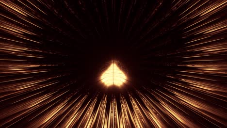 VJ-Loop---3D-Shining-Heart-Rolling-Along-a-Glowing,-Circular-Golden-Tunnel