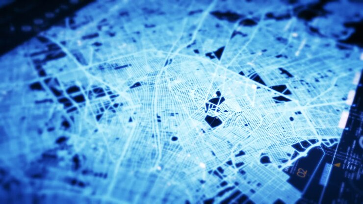 Advanced motion graphic digital map data matrix cyber environment simulation big data analytic artificial intelligent simulation, head up display background