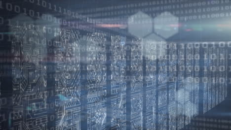 animation of computer data processing and binary coding over computer servers in background