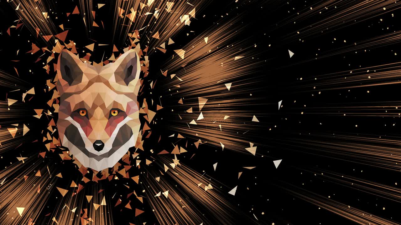 Polygonal Fox background. Animal head. Low polygon loop animation. Geometric wildlife. Polygonal animal portrait.