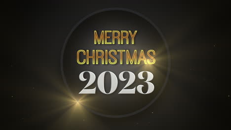 2023-Jahre-Und-Frohe-Weihnachten-Im-Kreis-Mit-Fliegendem-Goldglitter-Auf-Schwarzem-Farbverlauf