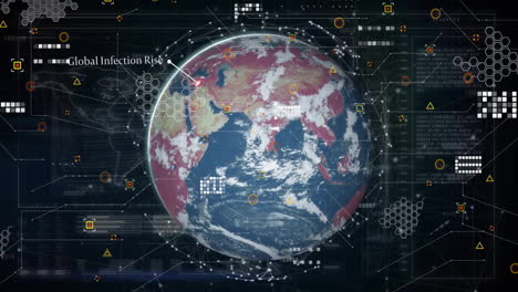 animación del procesamiento de datos sobre el globo sobre fondo negro