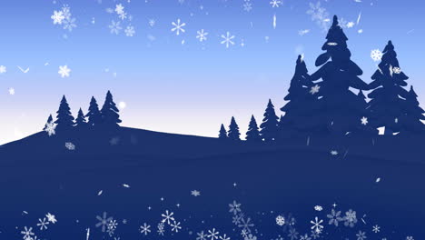 animation of snow falling over winter scenery with copy space