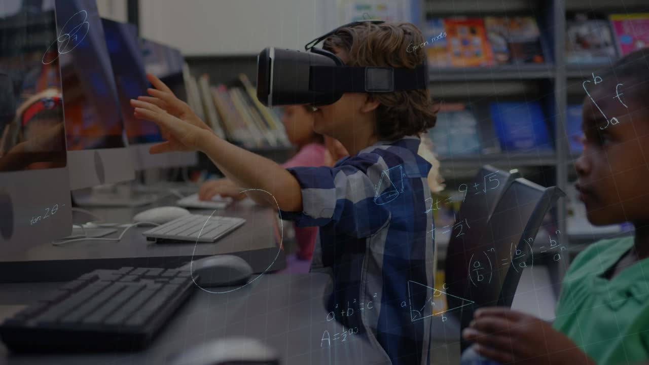 animación de ecuaciones matemáticas sobre escolares utilizando auriculares vr